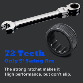 Qnkaa flex head ratchet shown with 180-degree pivot for tight spaces.