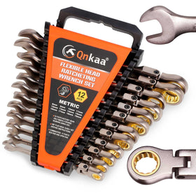 Qnkaa flexible ratcheting wrench set 8-19mm in a complete kit for versatile repairs.