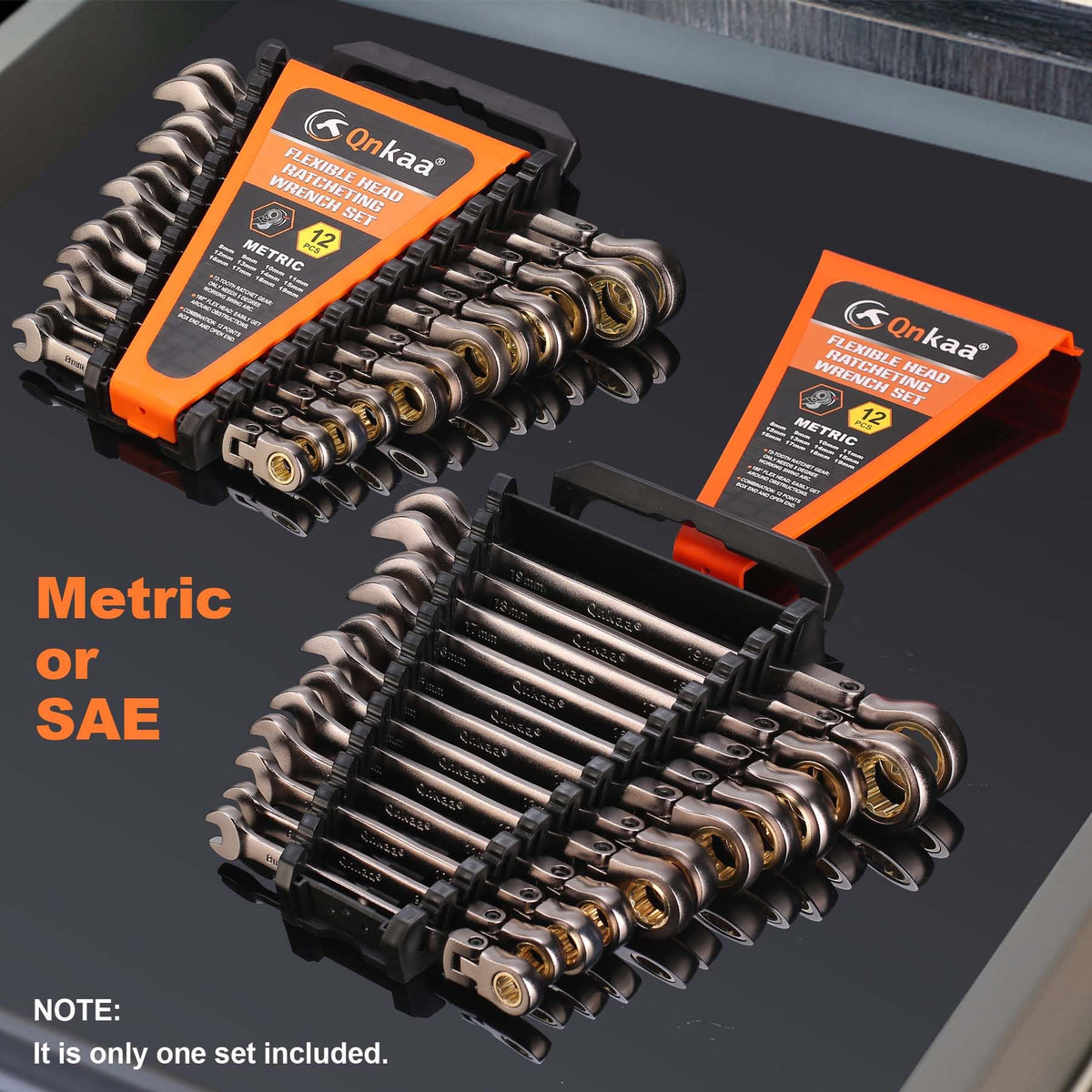 Qnkaa nickel-plated finish highlights durability on the wrench set close-up.