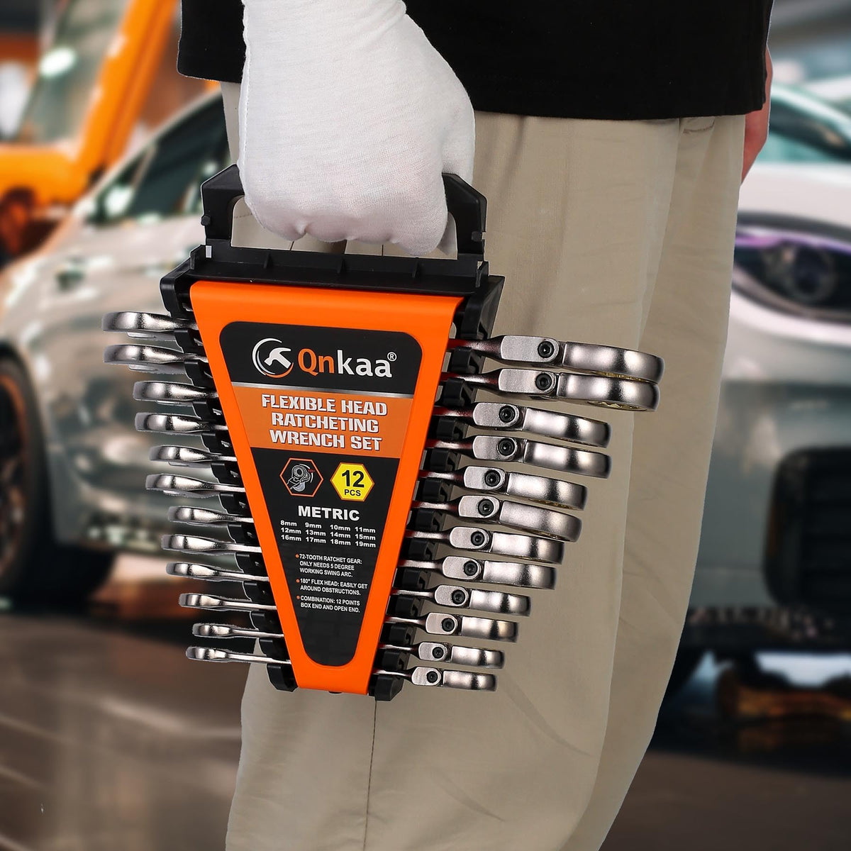 Qnkaa portable organizer rack keeps wrenches neatly stored.