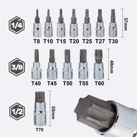 Qnkaa Torx sockets with 3/8 inch drive ideal for automotive tasks.