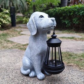 Qobumy solar dog statue side view showing durable resin and finish