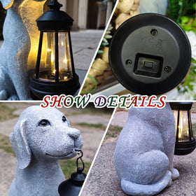 Qobumy solar dog statue on a patio setup for outdoor decor