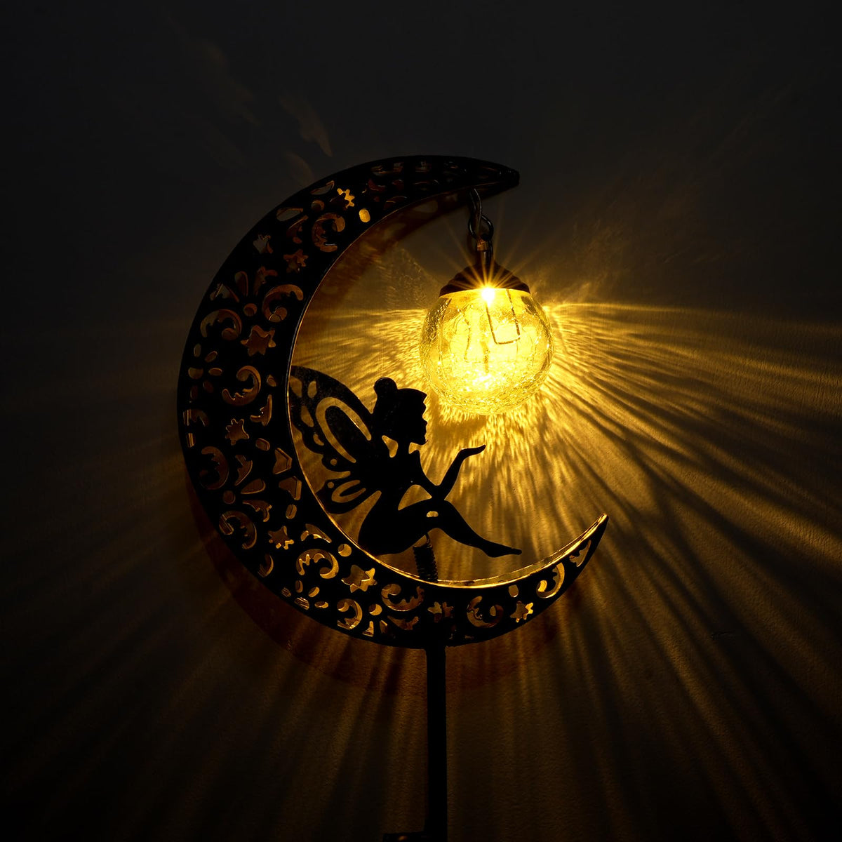 QOCNAM Crackle glass solar light panel adding ambient glow to patio