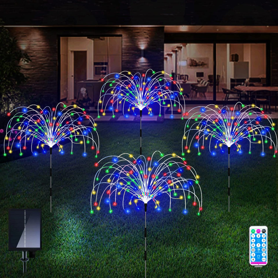 QOCNAM firework-style copper wire lights illuminate pathways with color