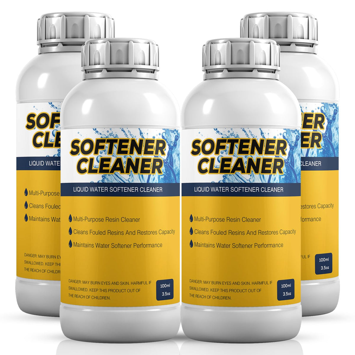 Qoddxx water softener cleaner bottle pour showing simple dosing for resin maintenance
