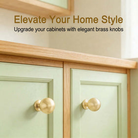 QOGRISUN brass knob pack front view emphasizes 10-pack convenience for updating multiple drawers.