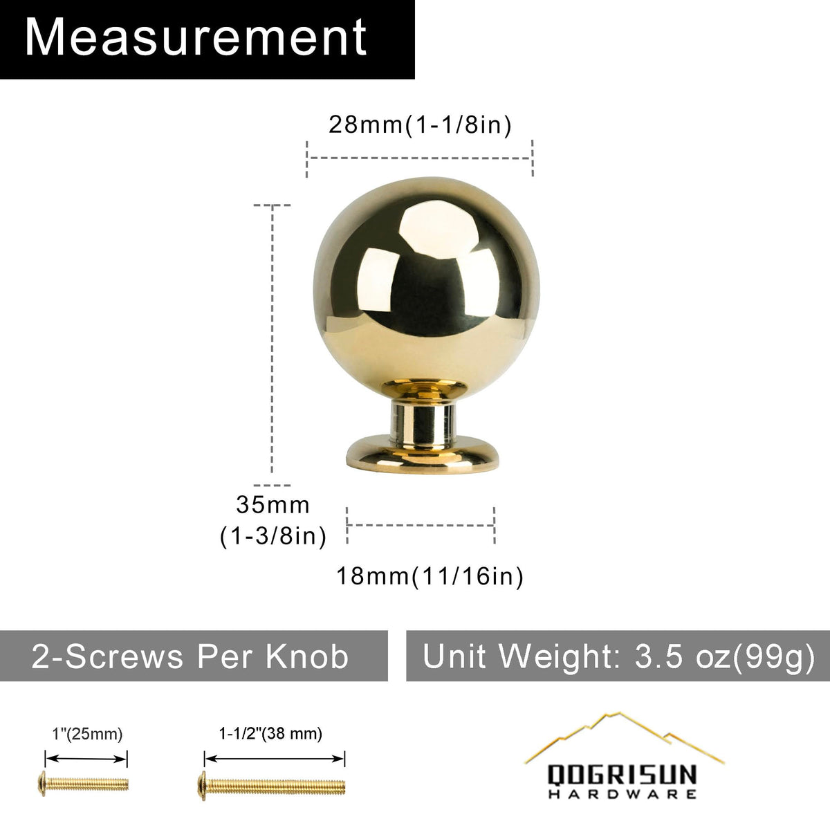 QOGRISUN unlacquered brass knob showing patina over time, ideal for vintage aesthetics.
