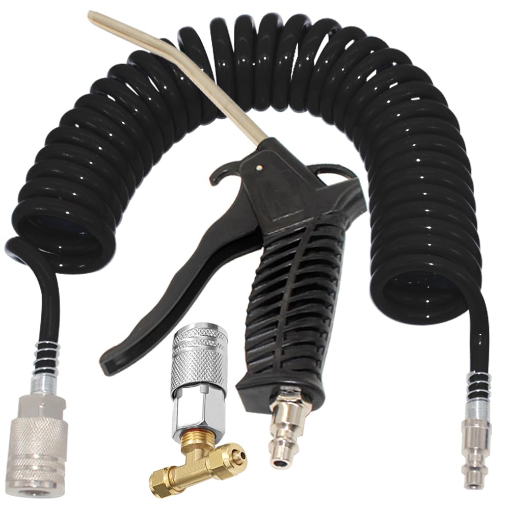 Qolekog air blow gun kit connected to a compressor for easy shop use