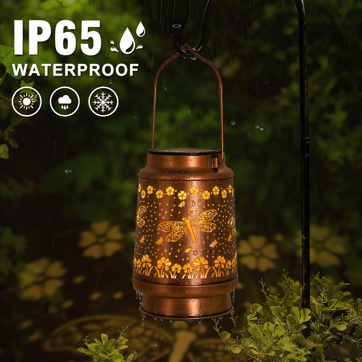 QPPDER Dragonfly Lantern highlighting IP65 rating and durability outdoors