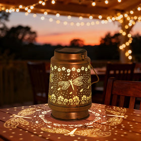 QPPDER Dragonfly Lantern on tabletop adding cozy yard lighting