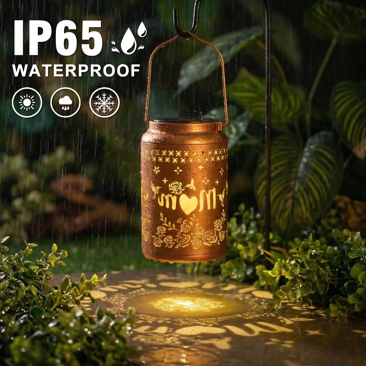 QPPDER solar lantern garden light with gold finish