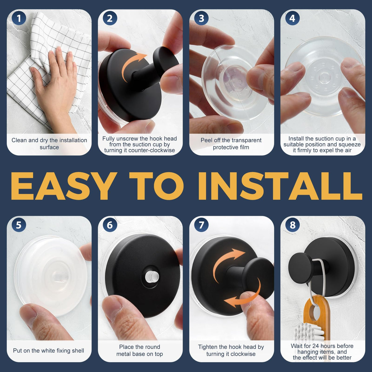 QQK hook grips kitchen sponges with rust-free performance on smooth surfaces.