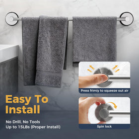 QQK brushed silver stainless steel towel rack for durable, rust-resistant bathroom storage.