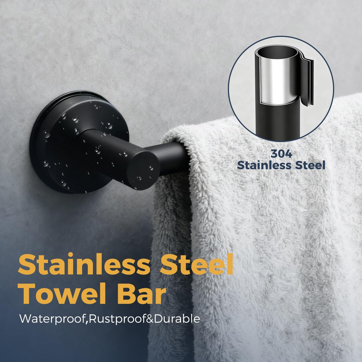 QQK towel rack stainless steel matte black finish resists humidity and fingerprints.