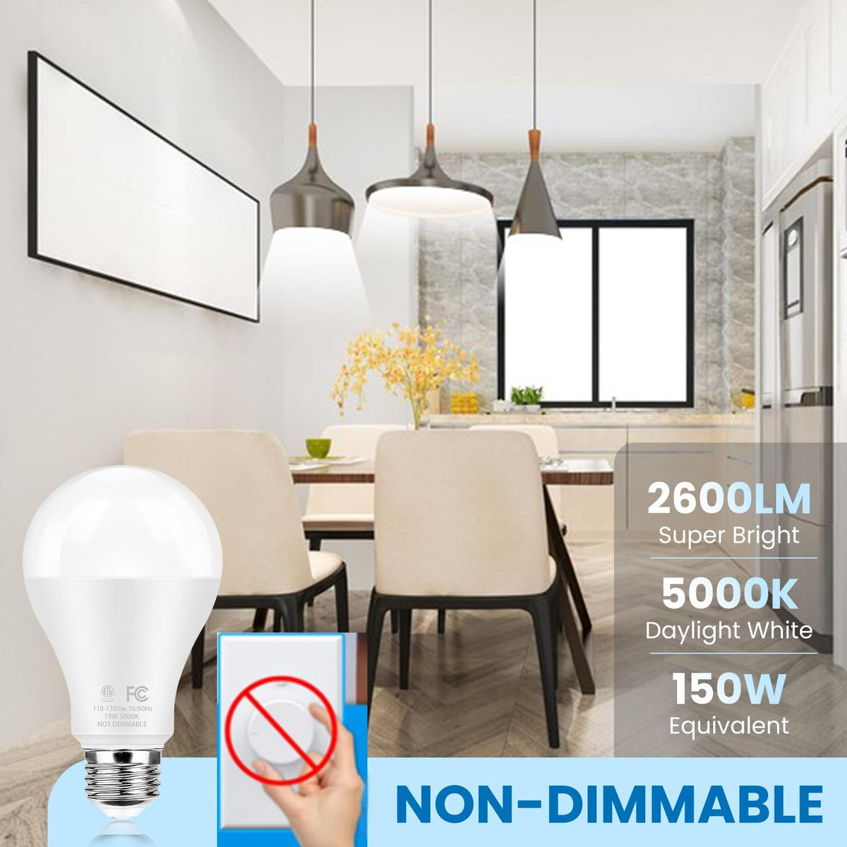 QQLXST 5000K daylight bulb installed in kitchen for crisp task lighting