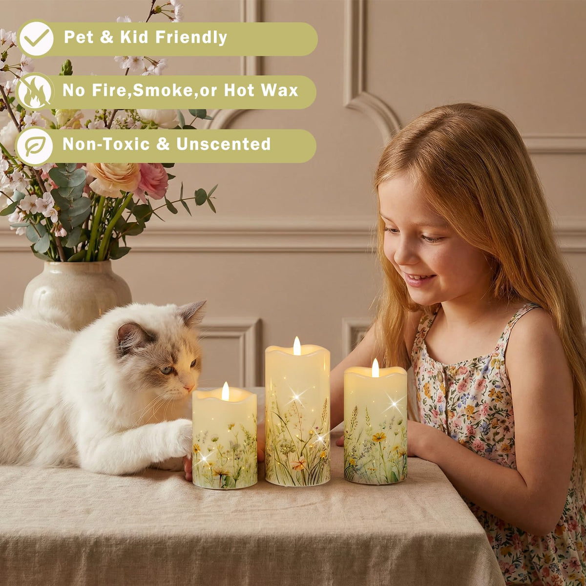 QRF flameless candles center-piece setup adds warmth to gatherings.