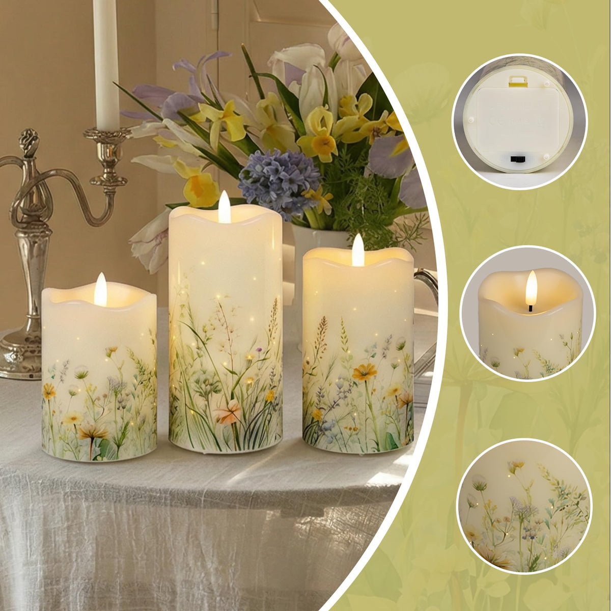 QRF flameless candles warm-glow create cozy mood for evenings.