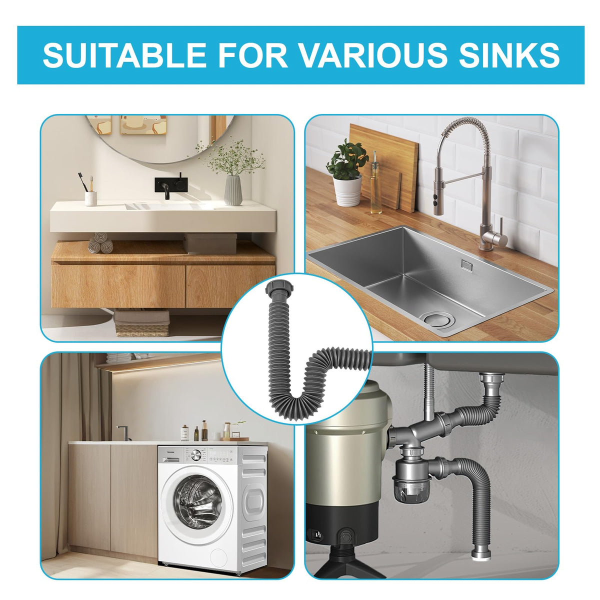 QruiLanTu multi-scenario compatibility suits kitchens, bathrooms, outdoors, and RVs.