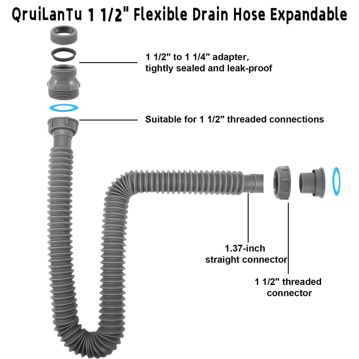 QruiLanTu universal size fits most 1.5-inch drains.
