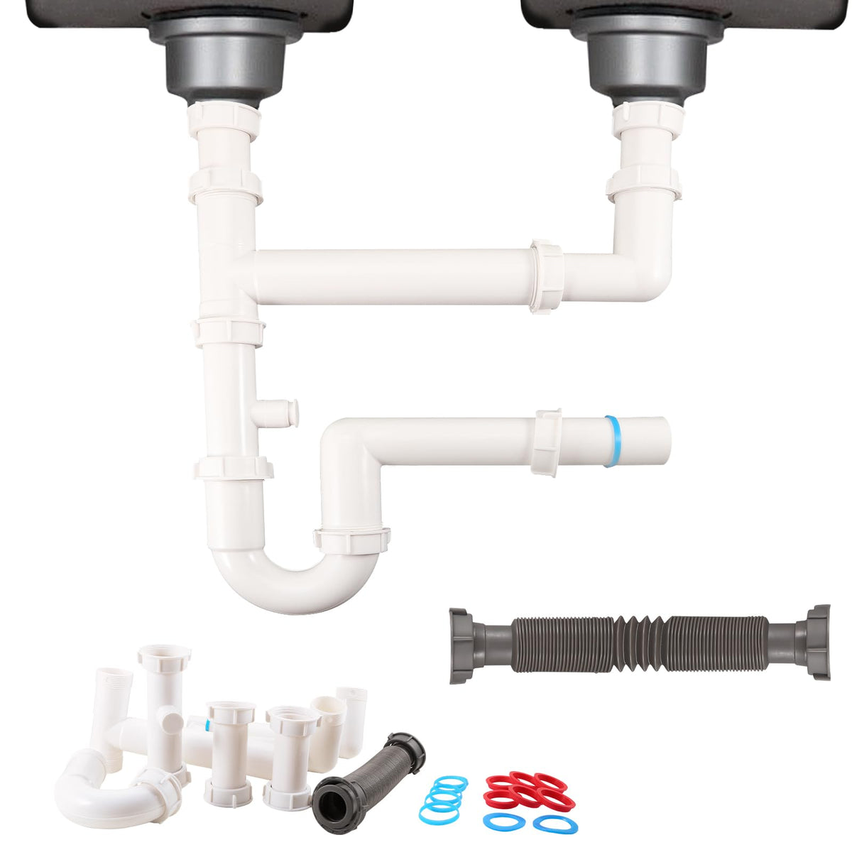 QruiLanTu universal drain kit contents for DIY installation