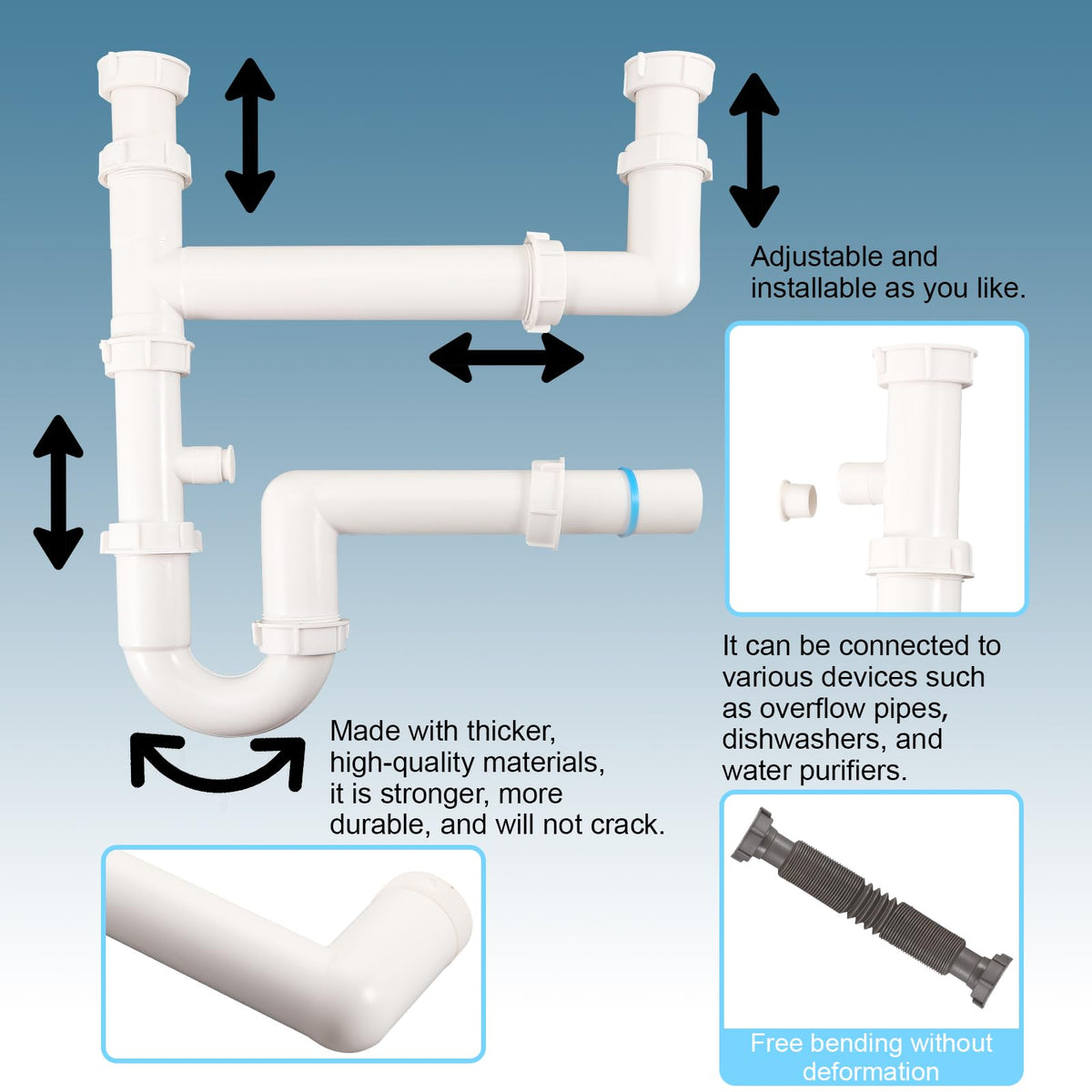 QruiLanTu universal drain kit P-trap assembly ready in minutes