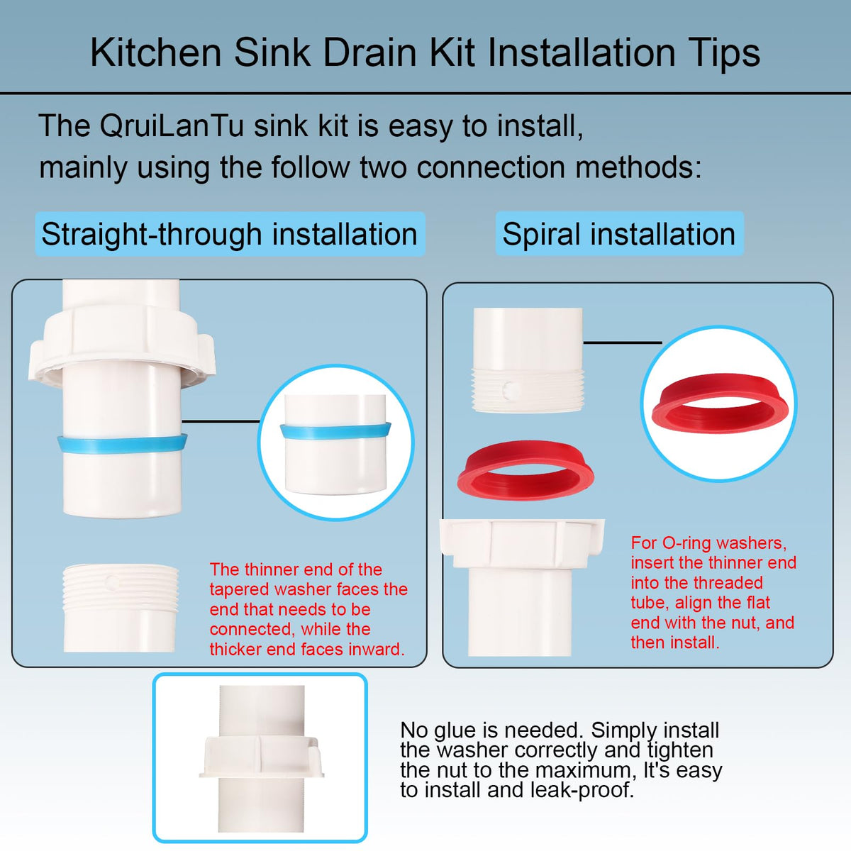 QruiLanTu universal drain kit thickened PP construction emphasizes durability