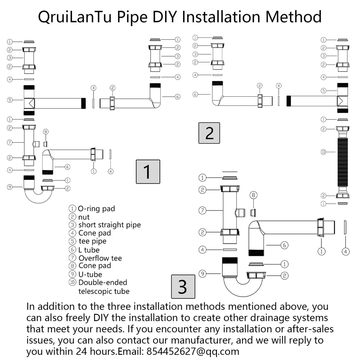 QruiLanTu universal drain kit telescopic tube extends reach for flexible configurations