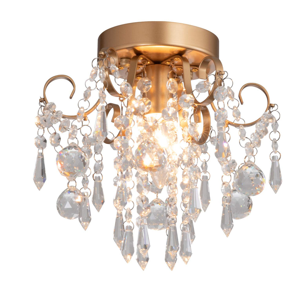 Q&S mini chandelier crystal closeup with radiant crystals and warm gold finish for refined spaces.