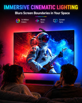 QTU ambient RGB strip enhances room ambiance for 55-65 inch TVs.