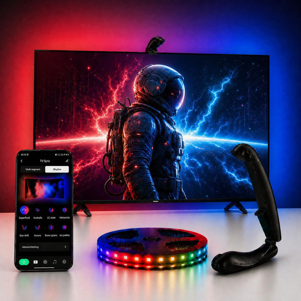 QTU TV backlight sensor delivers instant color sync for immersive viewing.
