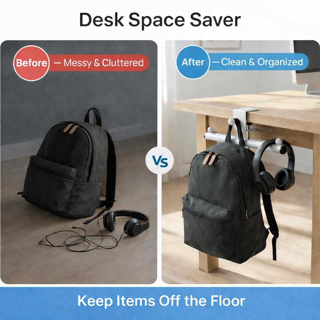 Qtyhod quick-install desk bag hook enabling fast, portable organization