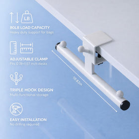 Qtyhod adjustable desk hook demonstrates tool-free setup and secure attachment