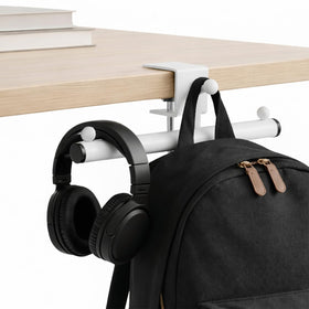 Qtyhod heavy-duty backpack hanger desk clip showing sturdy clamp and surface protection