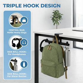 Qtyhod heavy-duty desk backpack hanger offers 80 lb capacity for heavier bags