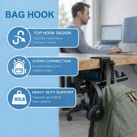 Qtyhod heavy-duty desk backpack hanger features non-slip cotton pads to protect surfaces