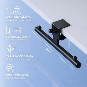 Qtyhod heavy-duty desk backpack hanger triple-hook design keeps multiple items organized