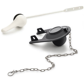 Qualihome front mount white toilet handle for reliable flushing.