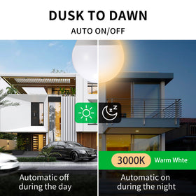 Qualilux A15 auto on/off LED bulb fits E26 for porch lighting in a garden setting