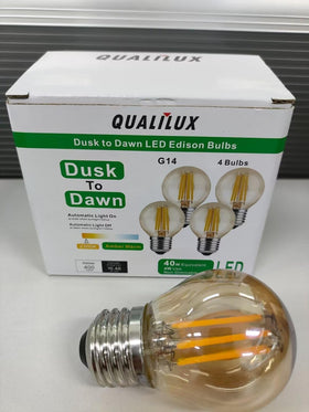 Qualilux amber glass bulb enhances porch ambience with warm light.