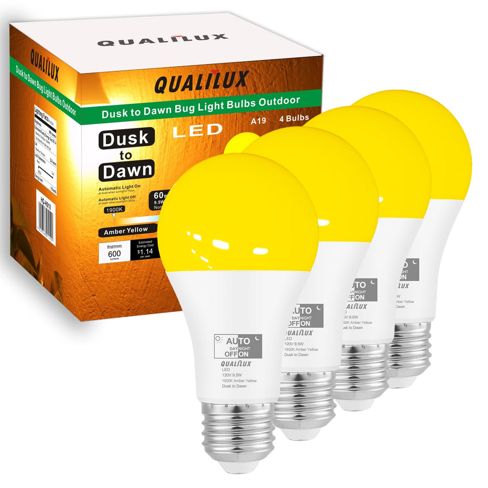 Qualilux Dusk to Dawn bug-light outdoor amber 1900K keeps insects at bay while lighting your patio.