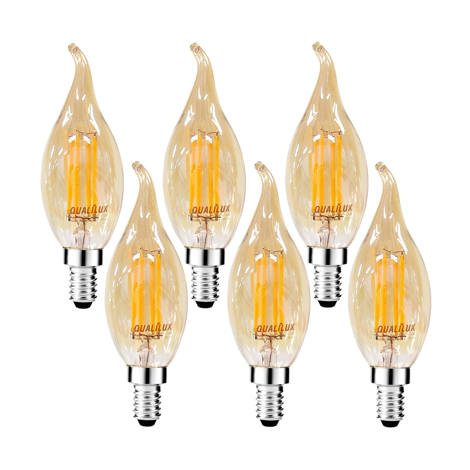 Qualilux CA11 amber glass bulb, front view, inviting outdoor warmth.