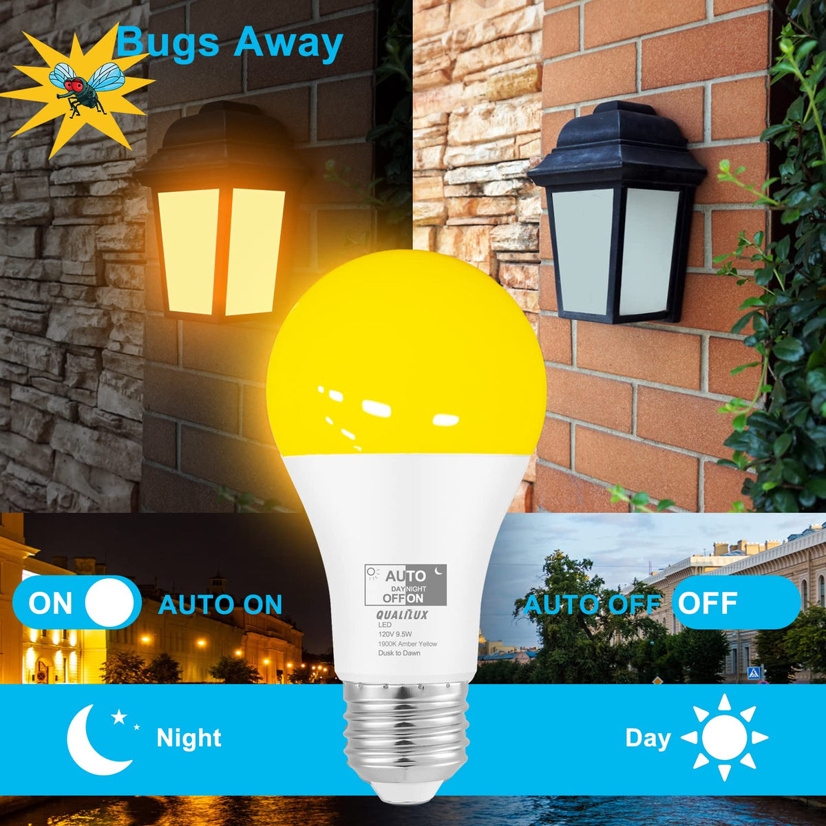 Qualilux outdoor LED A19 E26 four-pack offers reliable porch lighting.