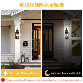 Qualilux vintage CA11 glass LED bulb with candle flame tip creates warm exterior lighting