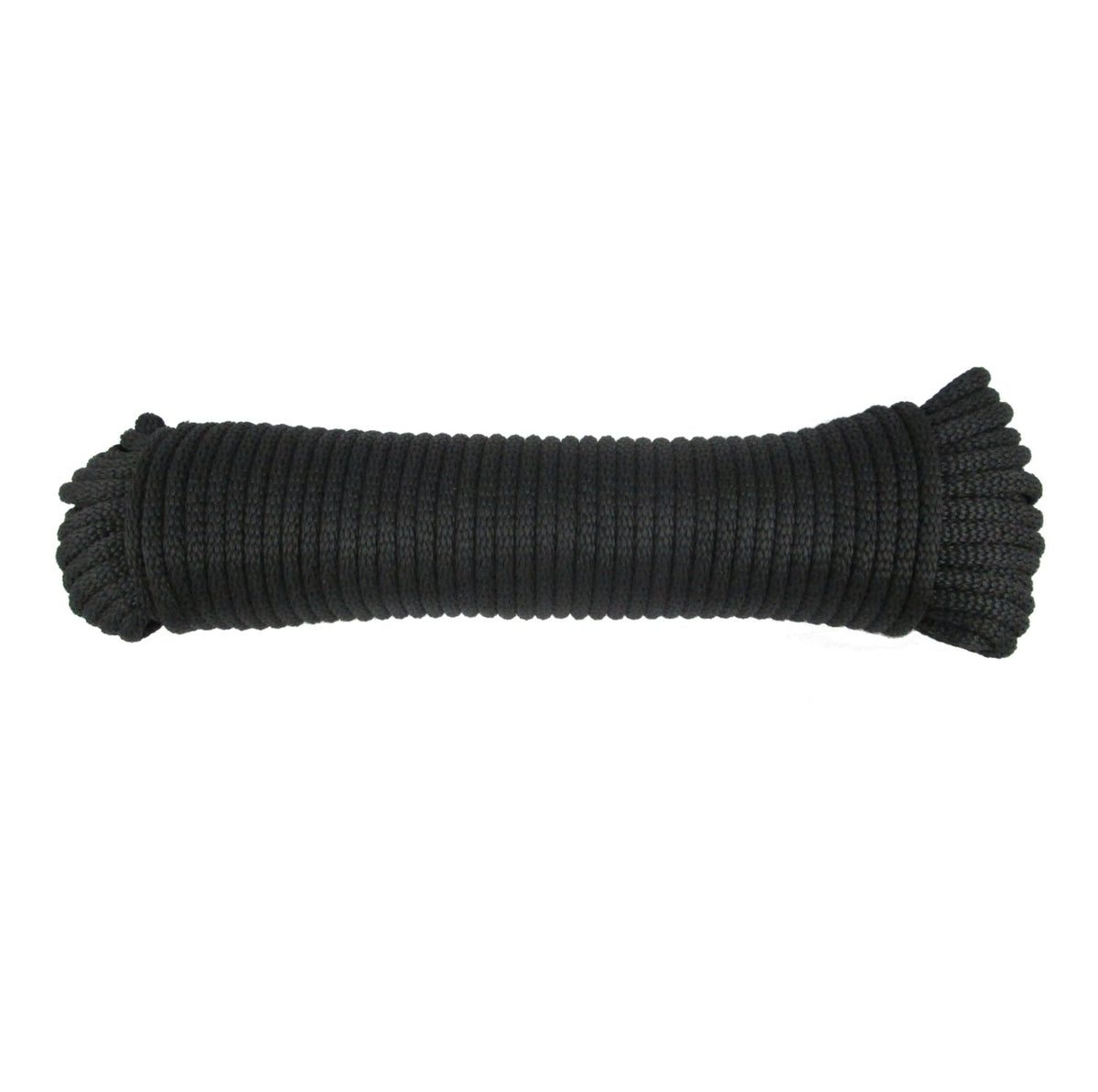 Quality Nylon Rope QNR 3-16 solid braid black polyester rope for outdoor securing and general use.