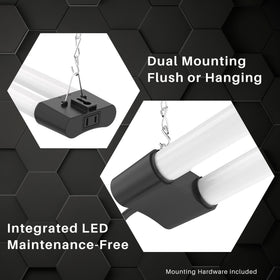 Quarterback 4FT LED shop light energy-efficient design for basement workshops.