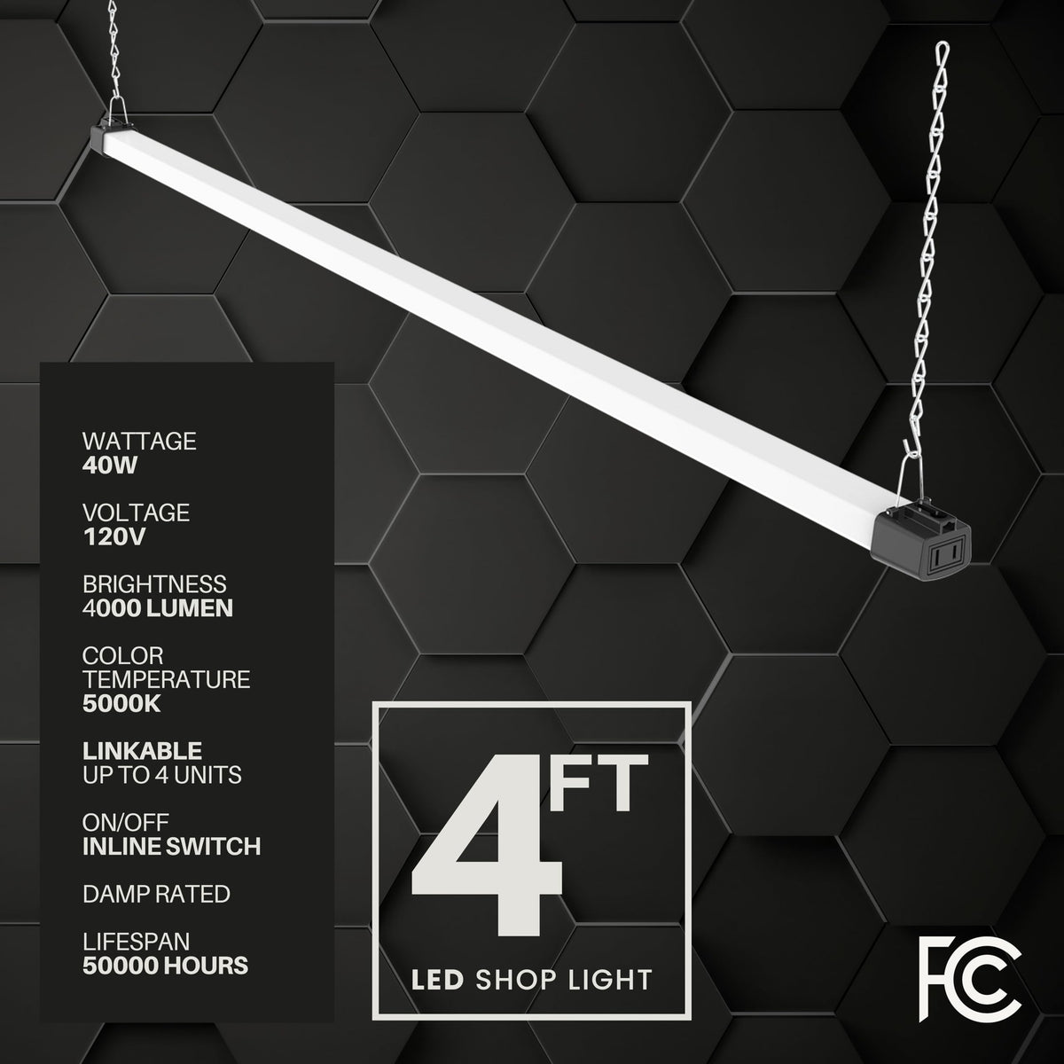 Quarterback 4ft shop light provides daylight 5000K illumination for precise tasks.