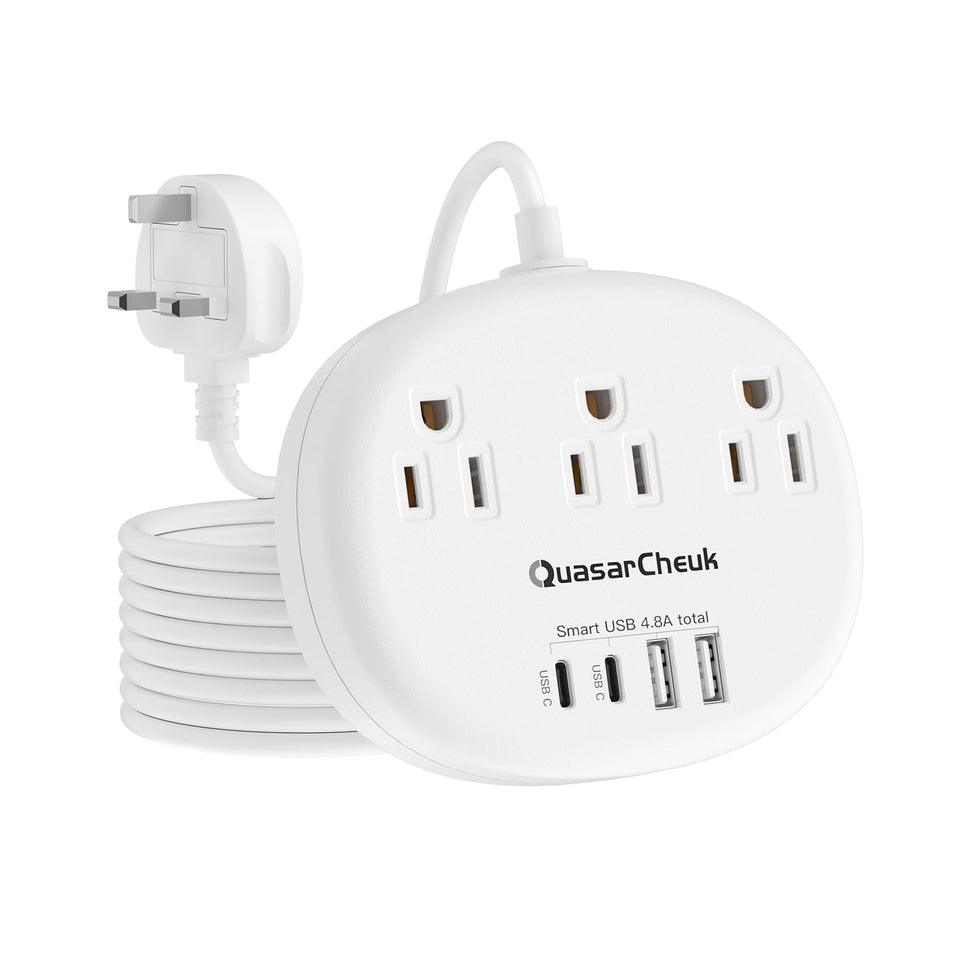 QuasarCheuk UK travel adapter with 7-in-1 ports for versatile charging on the go