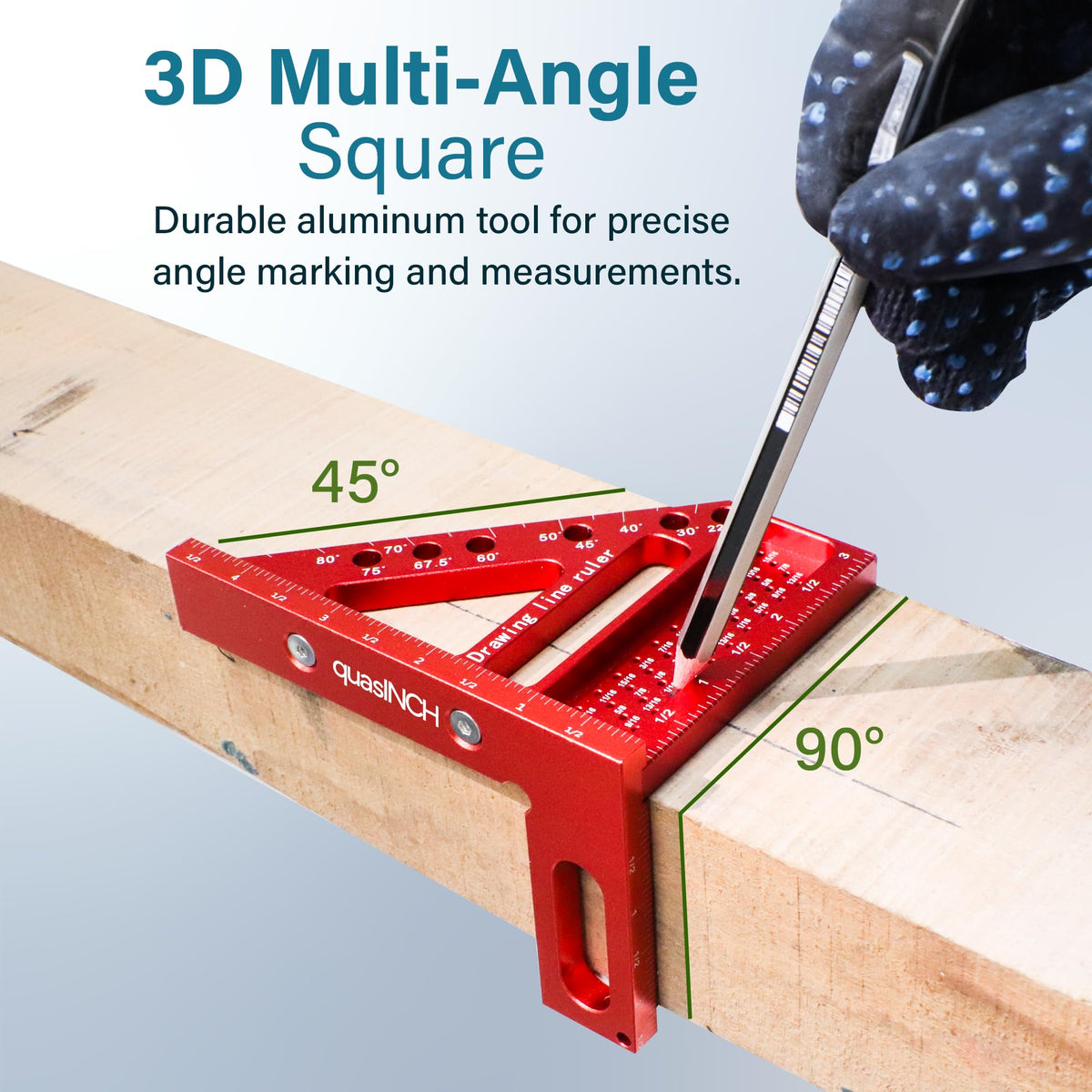 Quasinch laser-etched scale ensures clear, lasting markings on the ruler.