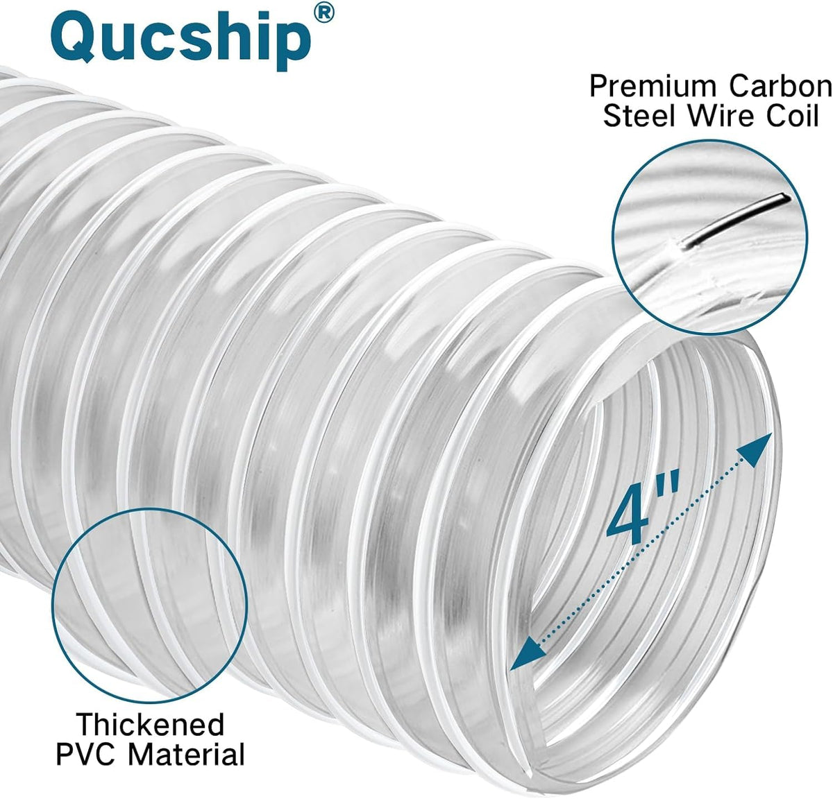 Qucship clear PVC hose showing visibility of dust and buildup during use